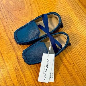 Janie and Jack (Size 7 Toddler) Navy Leather Driving Shoes